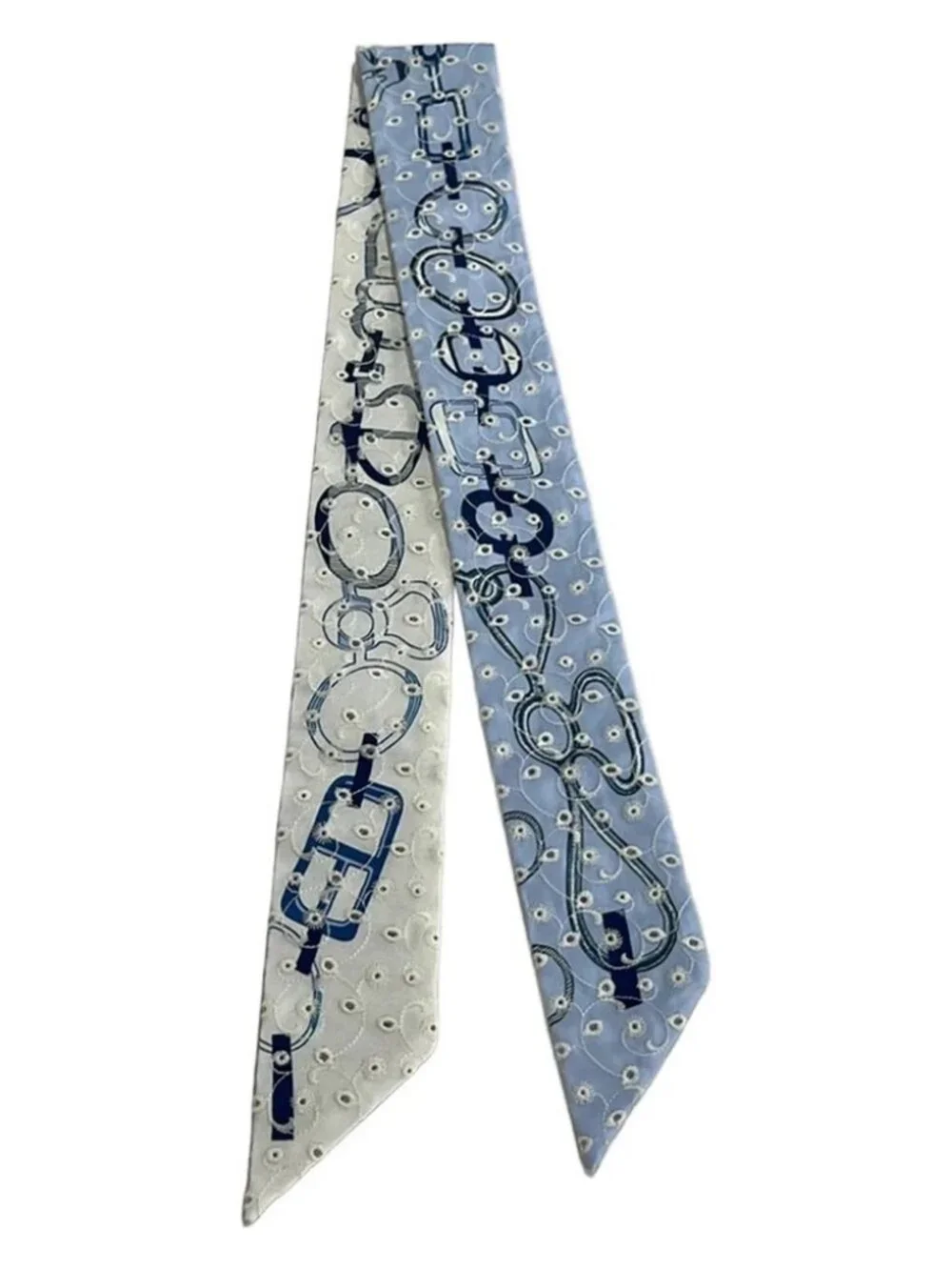 HERMES Twilly Light Blue Blue White Silk Scarf
